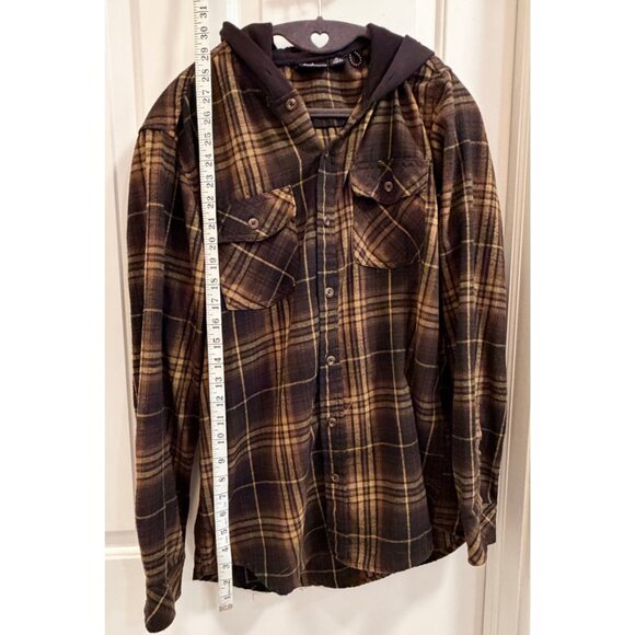 Burnside Brown Plaid Hooded Flannel Shirt – Men’s Medium - Picture 4 of 8